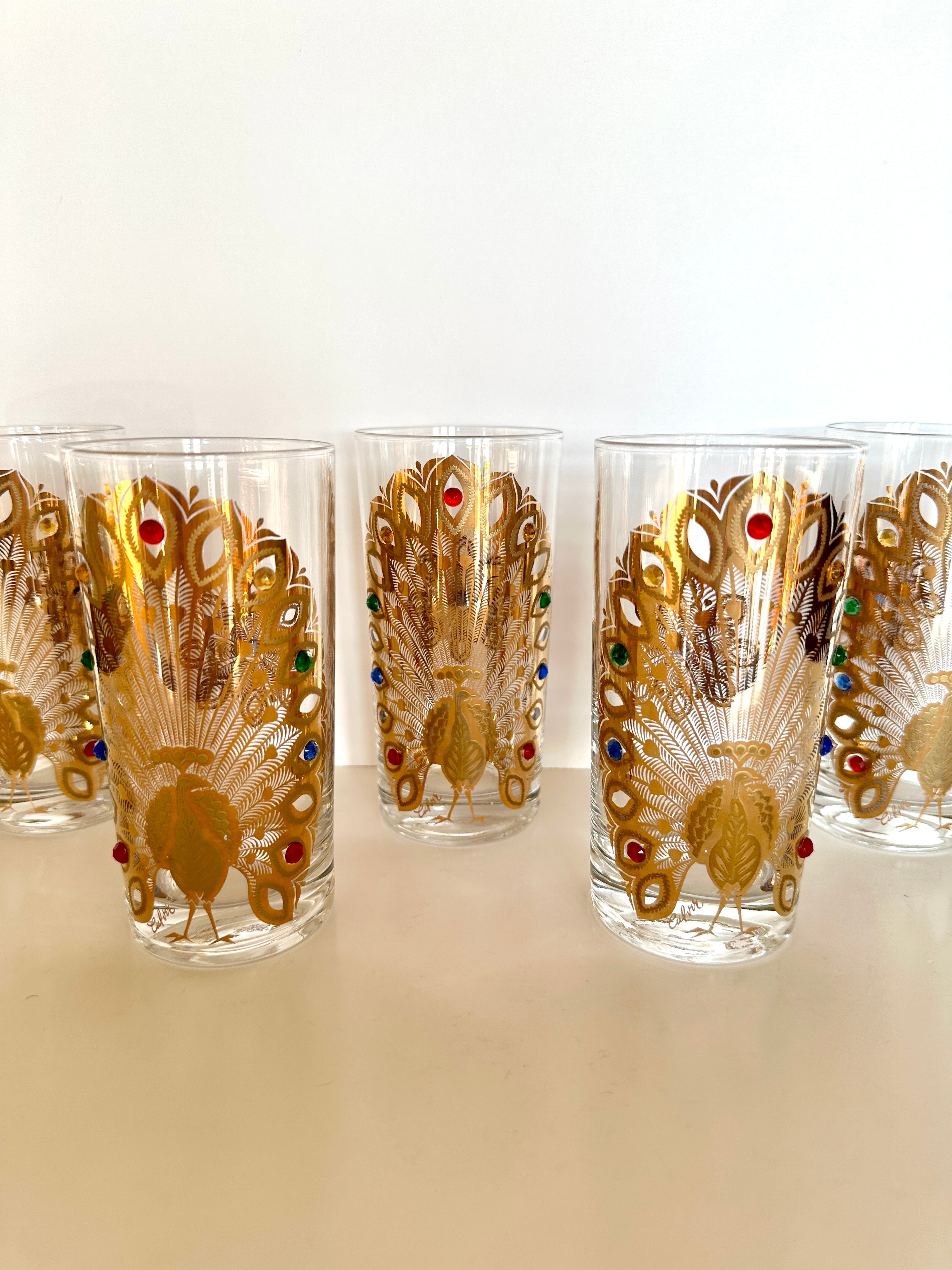 Culver Jeweled Peacock Glasses Set of 5