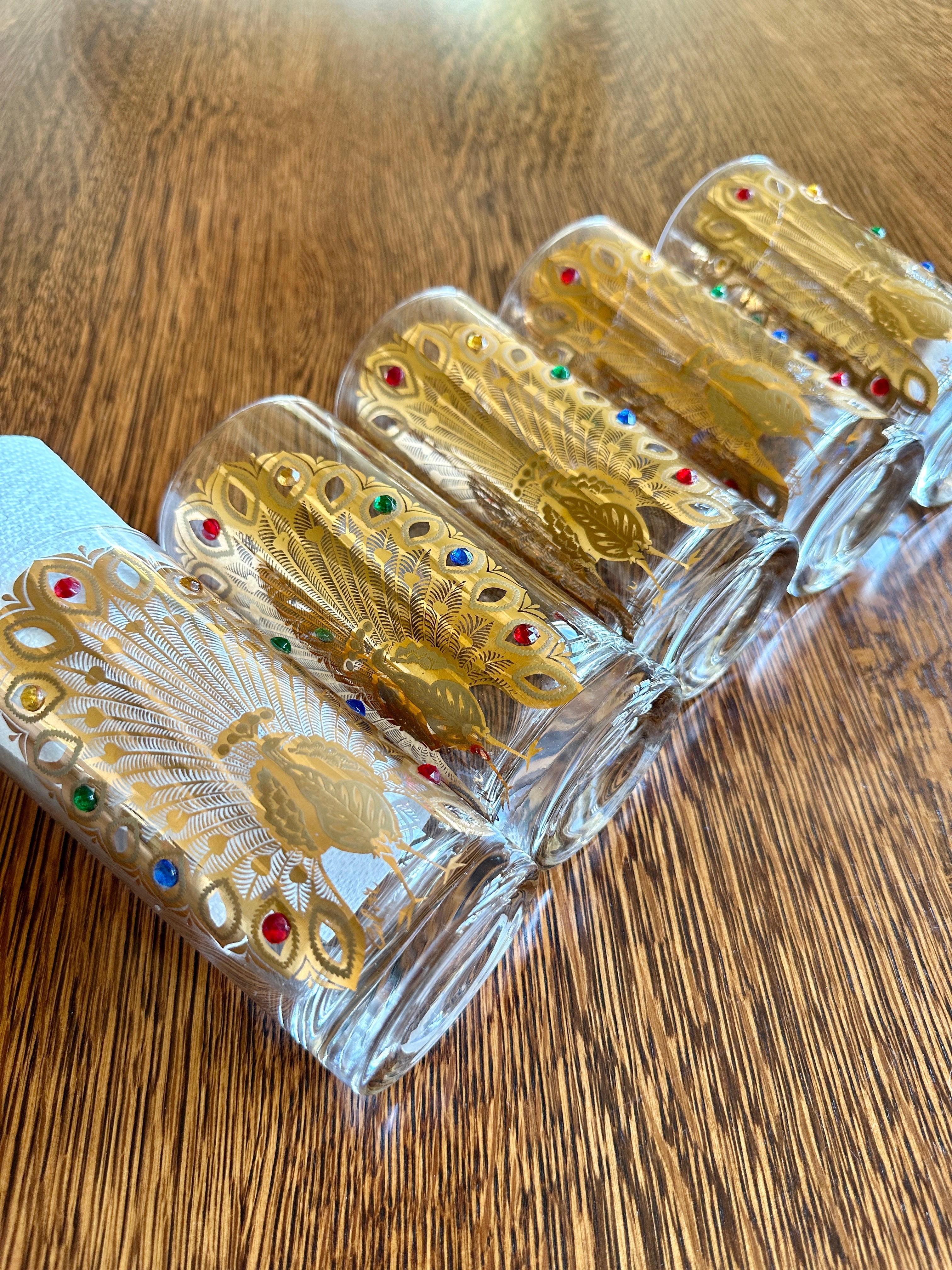 Culver Jeweled Peacock Glasses Set of 5