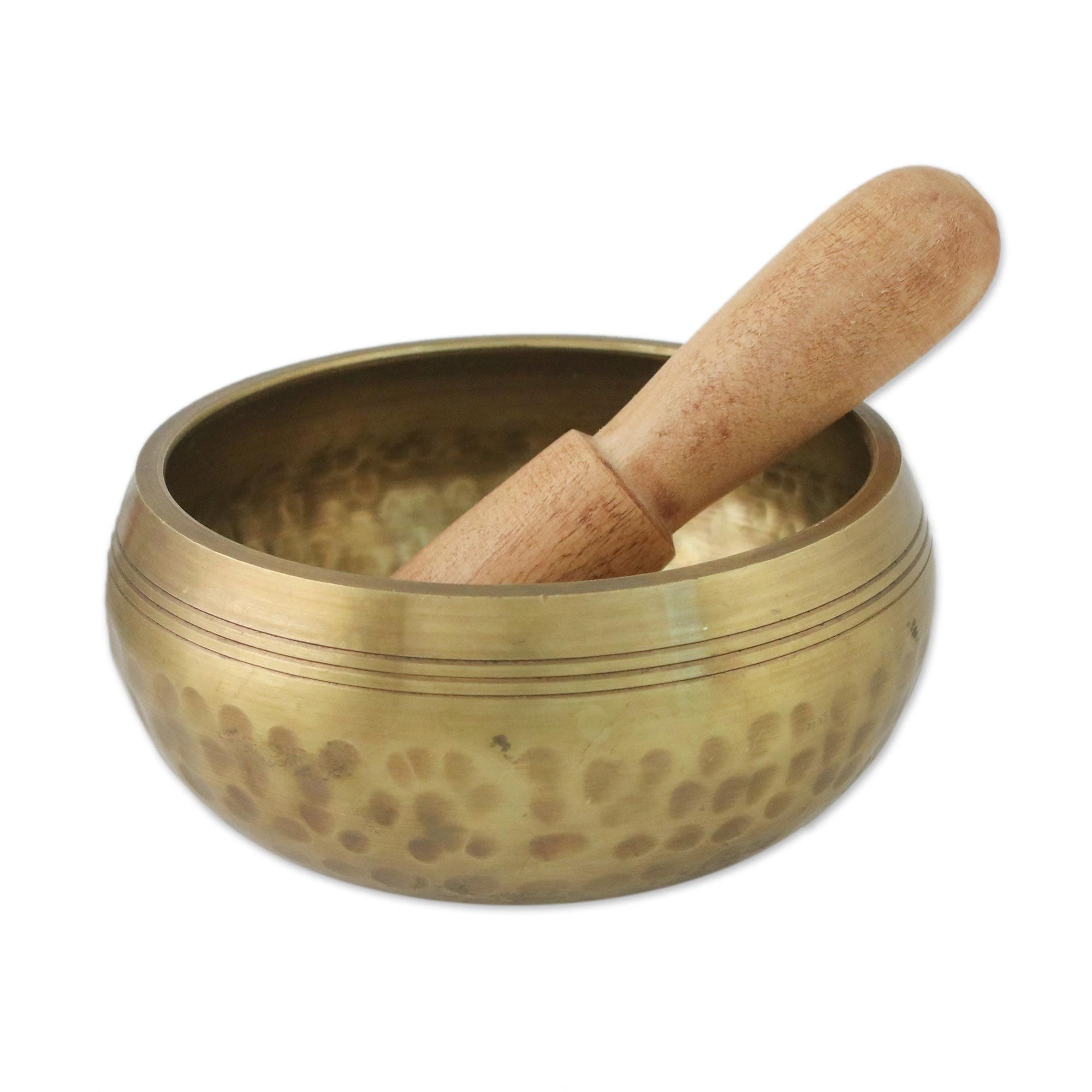 Brass Hammered Singing Bowl with Raintree Wood Striker - Singing Healer