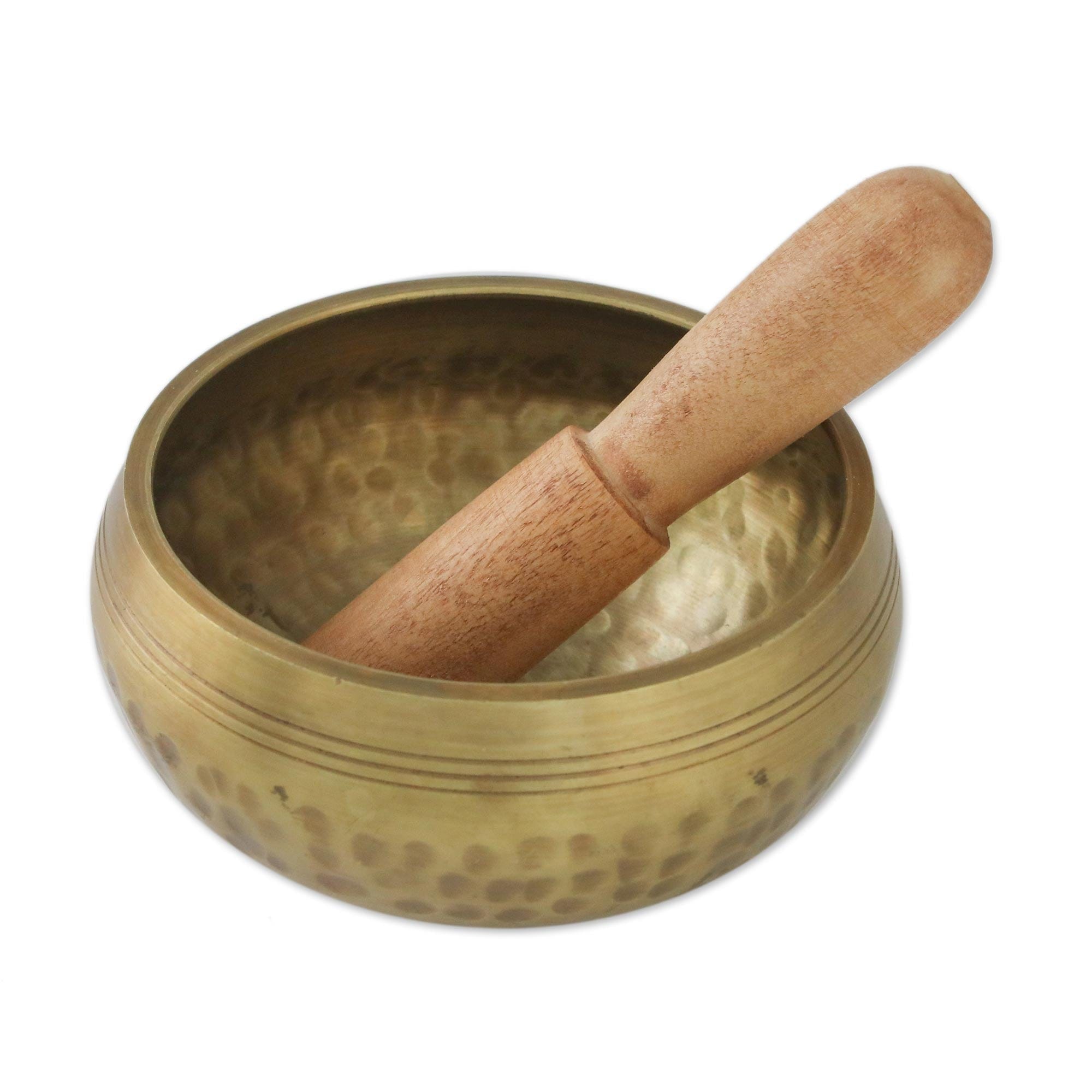 Brass Hammered Singing Bowl with Raintree Wood Striker - Singing Healer