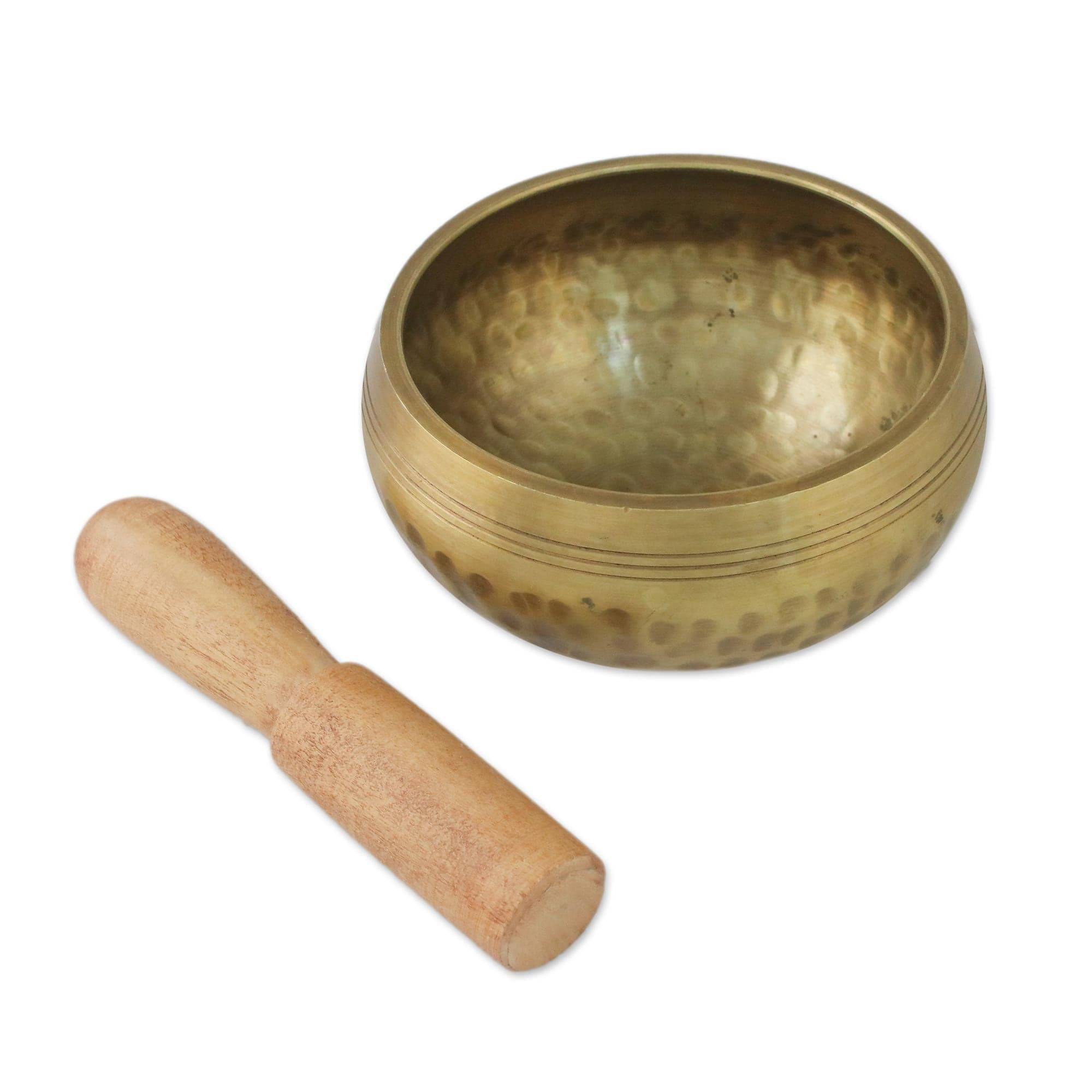 Brass Hammered Singing Bowl with Raintree Wood Striker - Singing Healer
